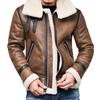 (SU)Men Autumn Winter  Highneck Warm Fur Liner Lapel Leather Zipper Outwear Top Coat