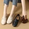 Round Toe Flat Sole Loafers for Women In Spring New Style of Cowhide Soft Sole Large Size 43 Single Shoes Square Buckle Bean Shoes