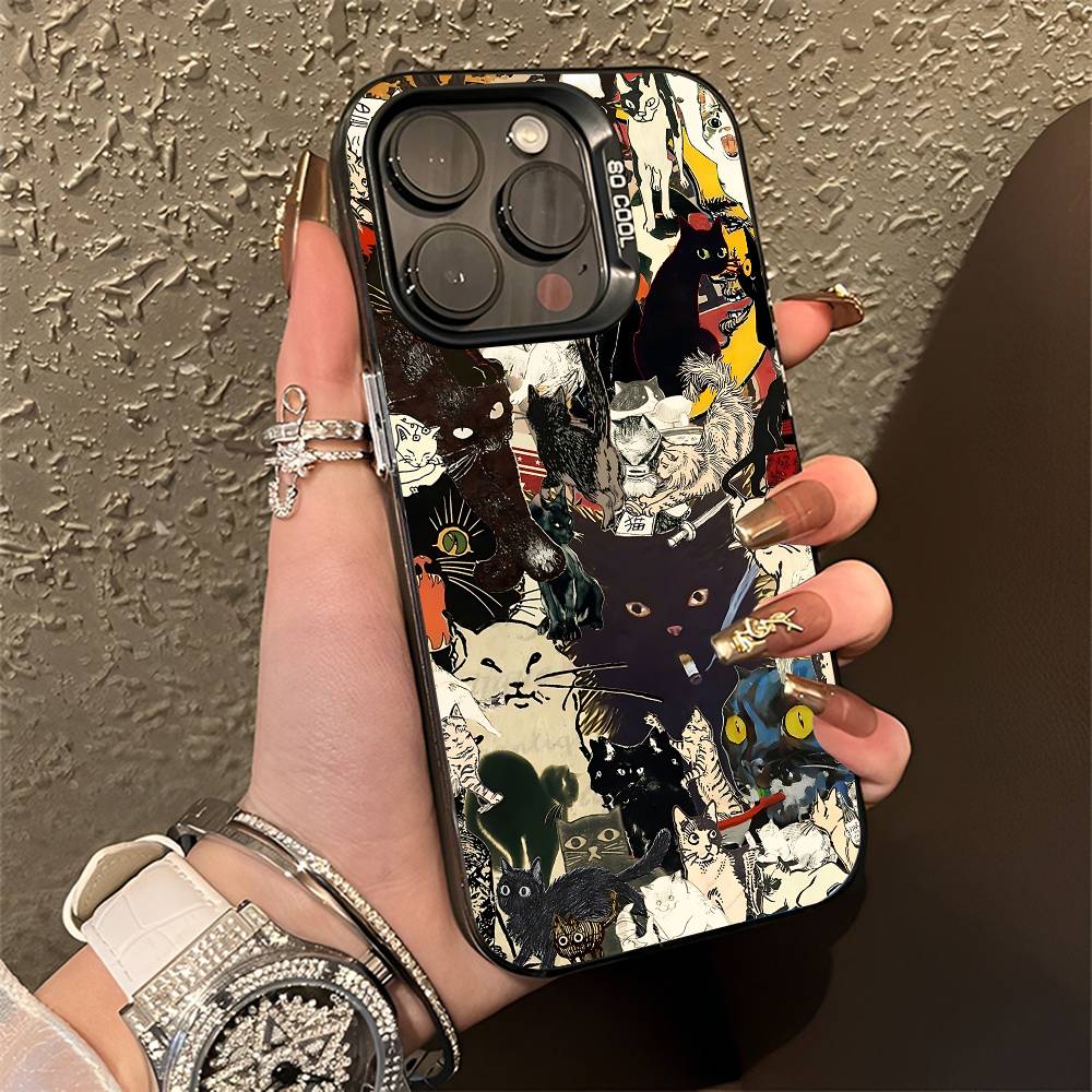Черный кот Графический Монтаж Чехол для Телефона Для iPhone 15,17,12,14,13,16,11,E,Max,Plus,Air,Pro,Mini Матовый Защитный Чехол