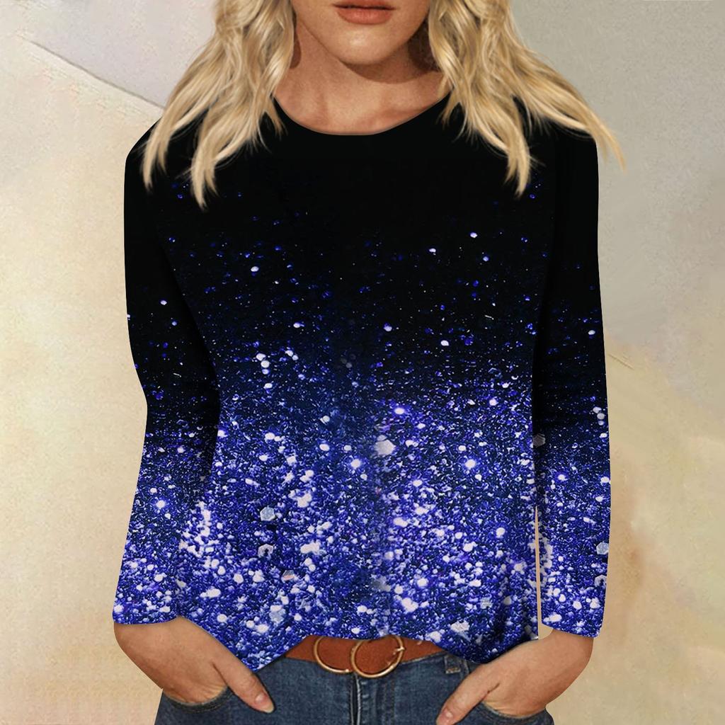 Женская мода, повседневная блузка с длинным рукавом и круглым вырезом, пуловер с принтом