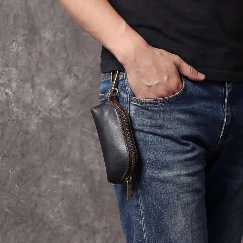 Anti-lost Men Key Ring Pouch Large Capacity Car Key Retro Money Bag Mini Leather Coin Purse  Work