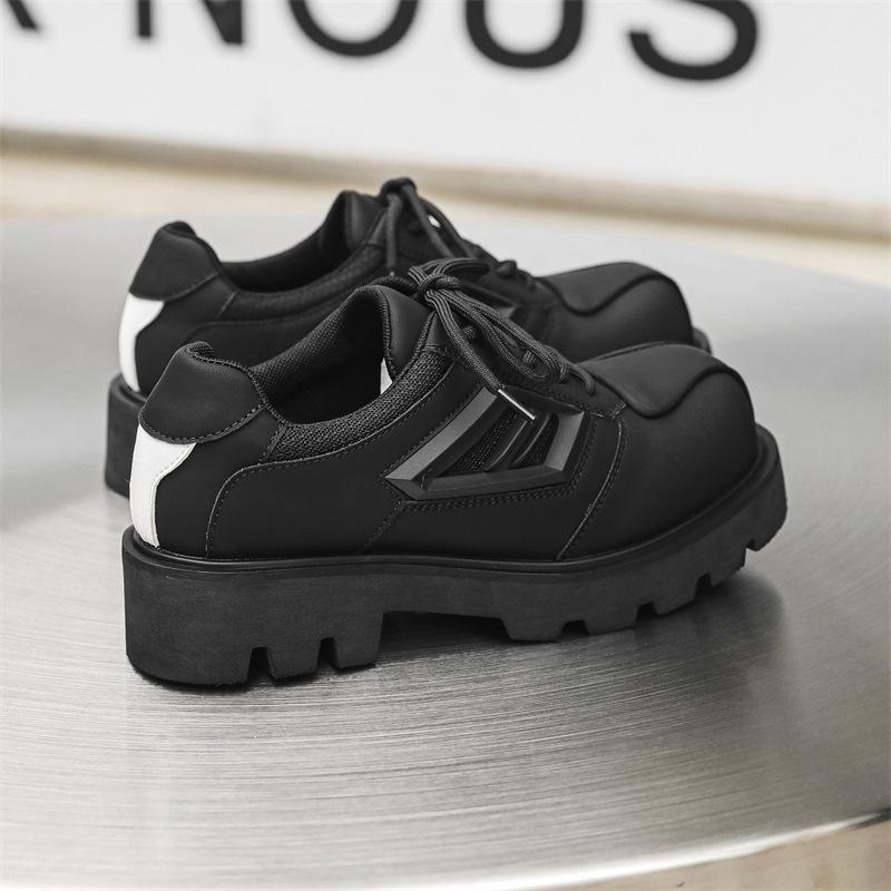 Толстая подошва больших размеров кожаные туфли пара тренд функциональность темно-черные туфли дерби повседневный нишевый дизайн ретро продвинутый 5766-J