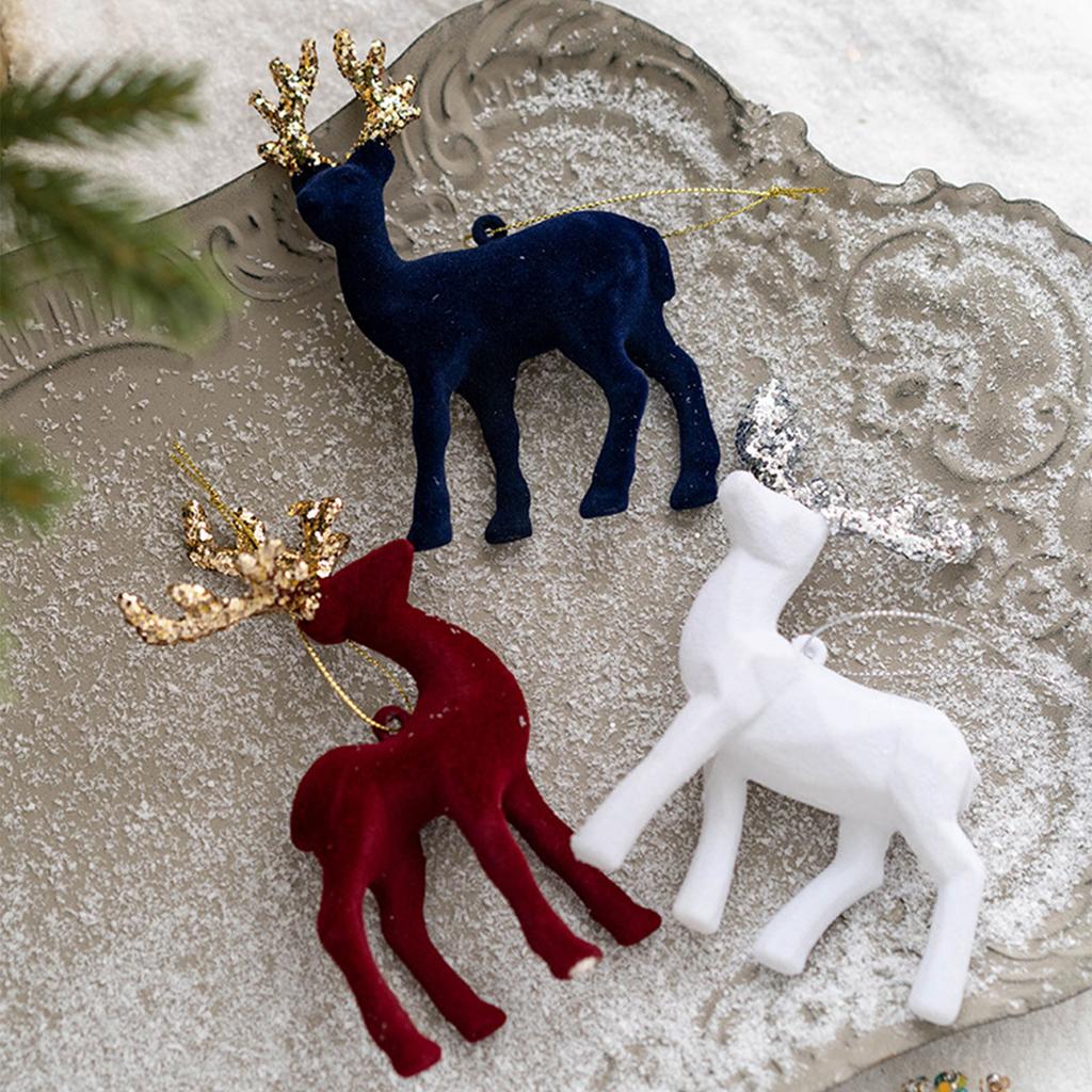Christmas Elk Deer Pendant Sequins Flocked Reindeer Ornament for Christmas Tree Hanging Pendants Home Desktop Decoration