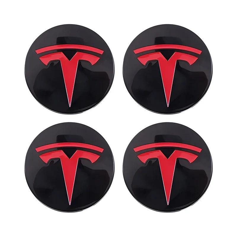 Автомобильная наклейка Tesla 4 штуки 56 мм Центральные колпачки ступицы колеса для Tesla Model 3 Model Y Накладка значка Колпачки ступицы для Tesla Model Y X S 2023 Автомобиль