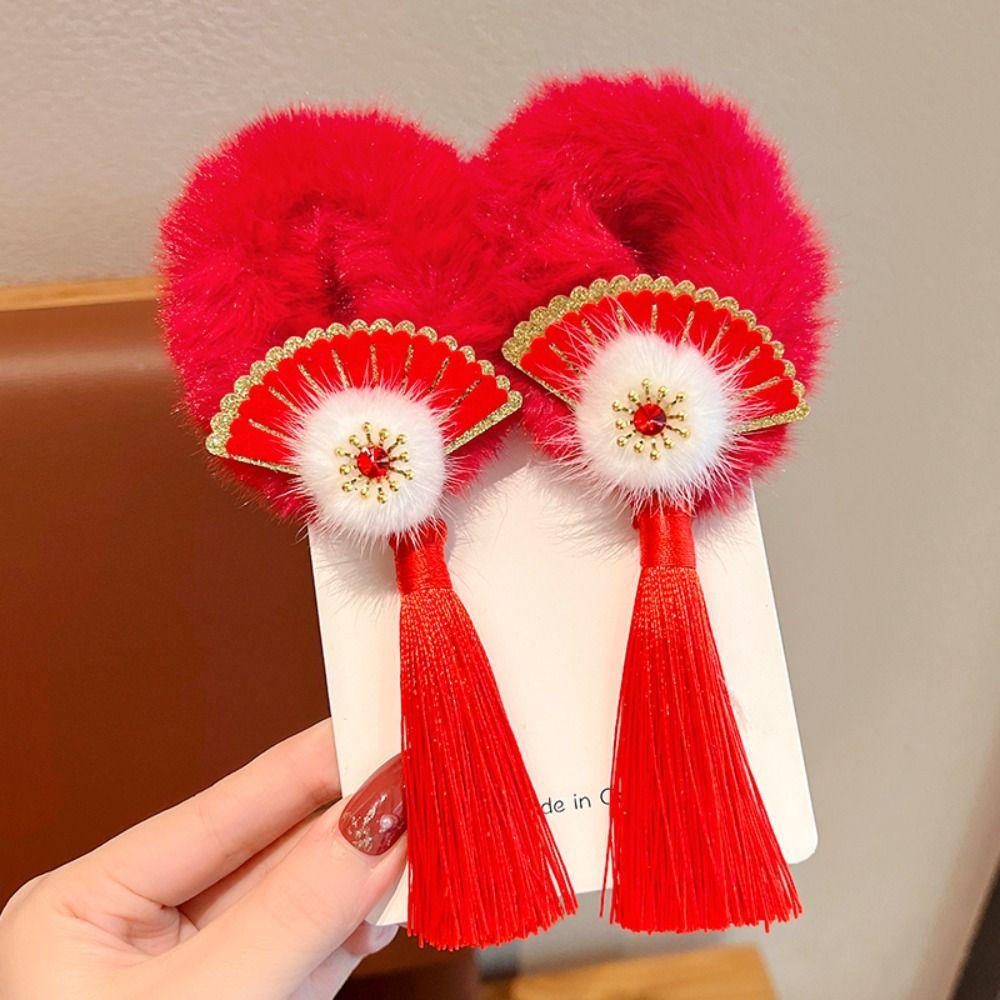 Tang Suit Children's New Year Headwear Hanfu Headwear Red Bow Hair Ring New Year Hair Rope  Kids