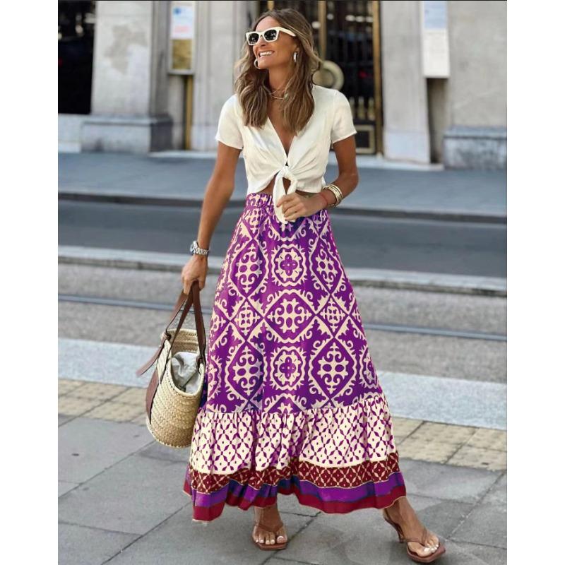 New Summer Print Loose Big Hem Skirt for Women