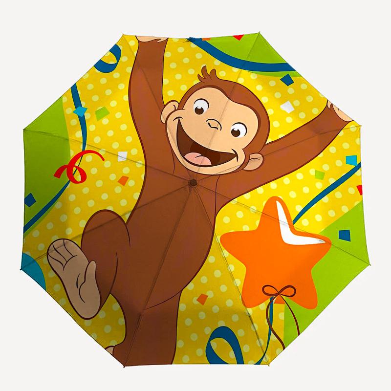 Curious George, Celebration Automatic Opening and Closing, 8 rib Structure Portable Umbrella, Suitable for Men and Women in All Seasons  Per