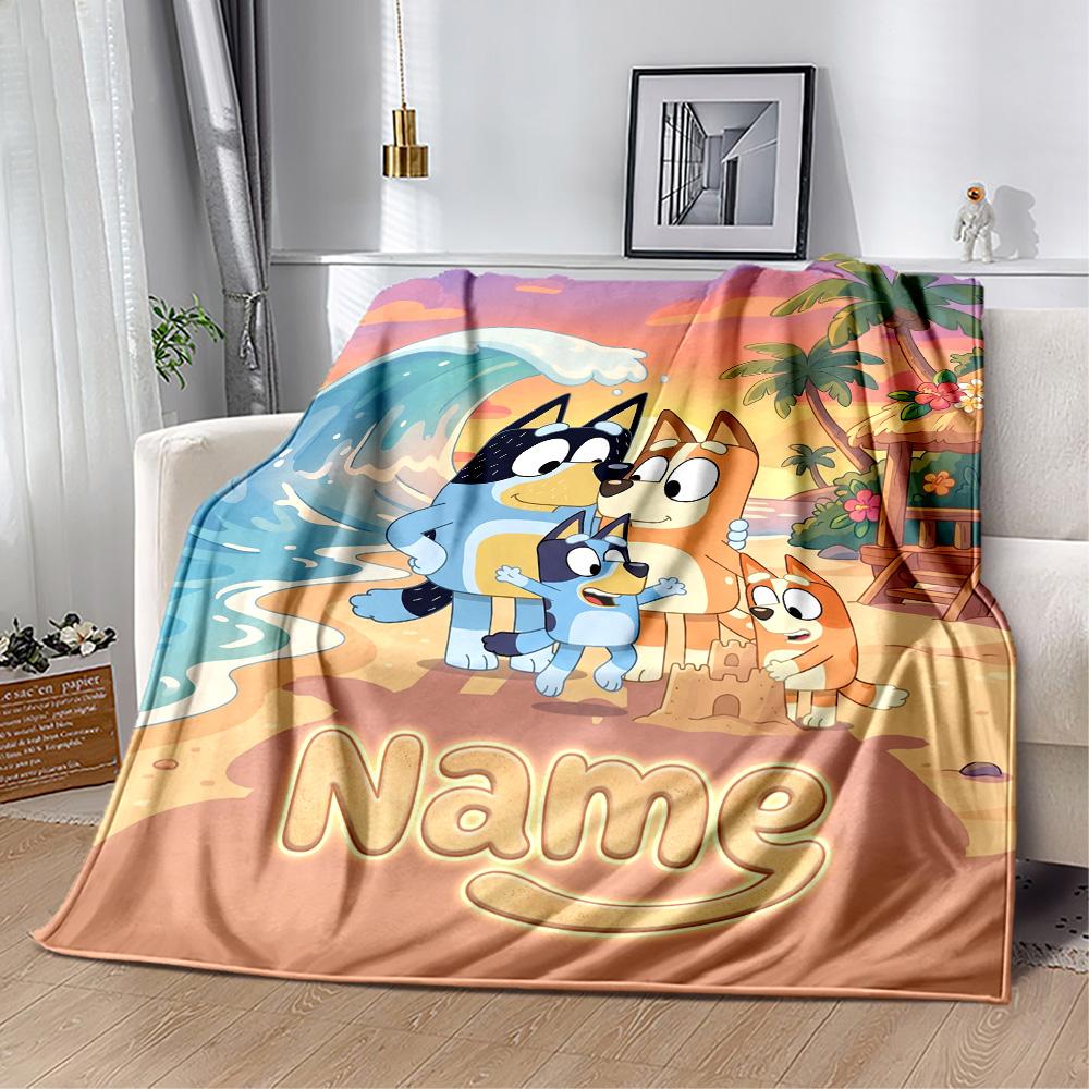 Bluey's Colorful Friends Customize Your Name Blanket Gift Customizable Blanket Ultra-Soft Great for Home Decor Seaside Nap Bedding for All Occasions