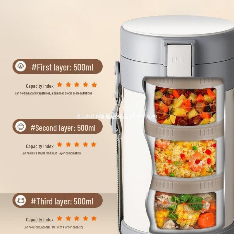 Многослойный термоланч-бокс из нержавеющей стали для офисных работников - Большой объем, длительное сохранение тепла, контейнер-бэнто