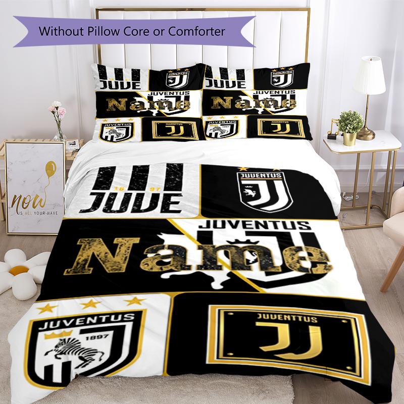 3Pcs Custom Name Juventus Football Club Bedding Set Duvet Cover Closure Includes 1Duvet Cover 2Pillowcases Soft And Comfortable For All Seasons
