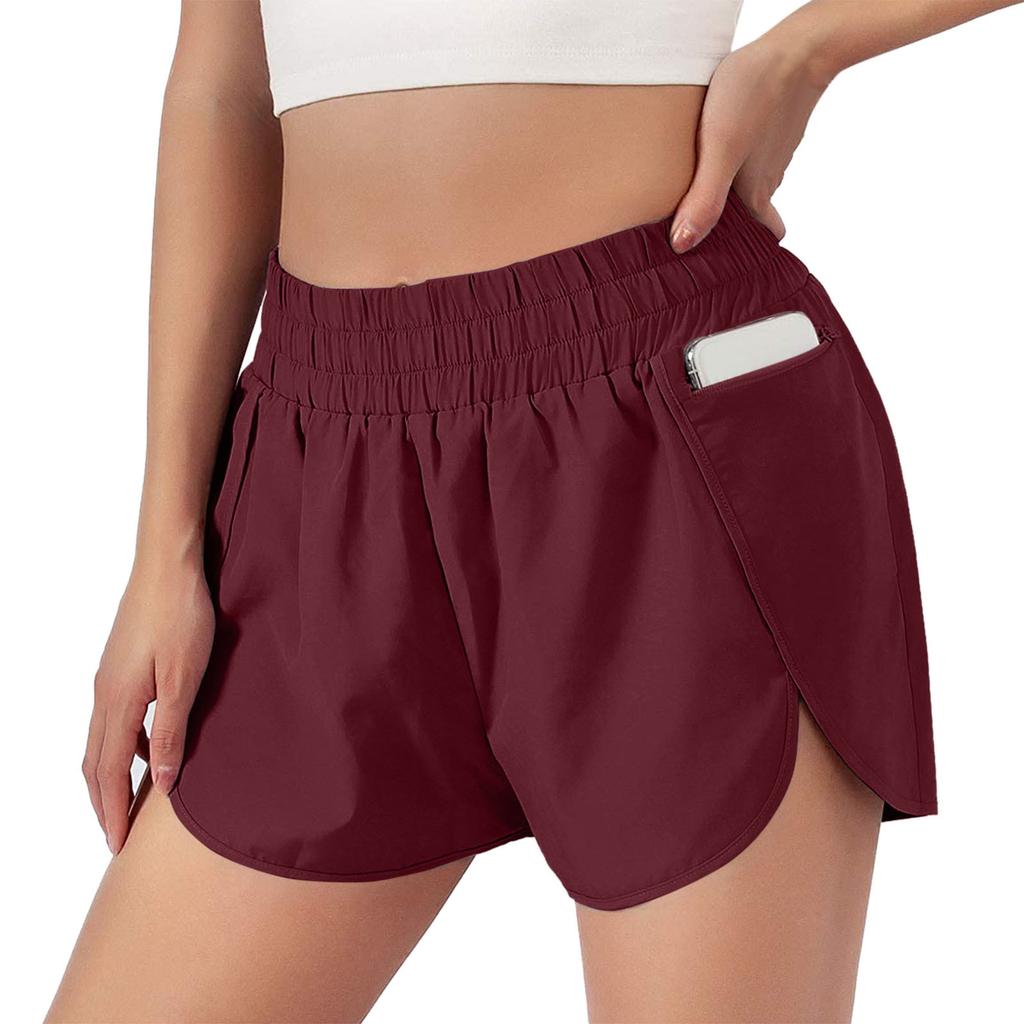 Women's Athletic Shorts Female Running Shorts Pocket Sporty Short Gym Elastic Workout Shorts