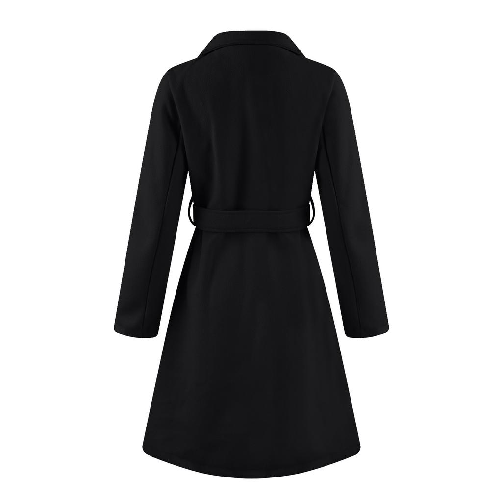 Женское длинное шерстяное женское пальто с завязками на талии и двойной пряжкой