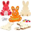 Wooden Rabbits for Painting,Easter Crafts Children,Pack of 10 DIY Easter Bunny Decoration with Colorful Mini Pompoms and Googly Eyes and Painted Set