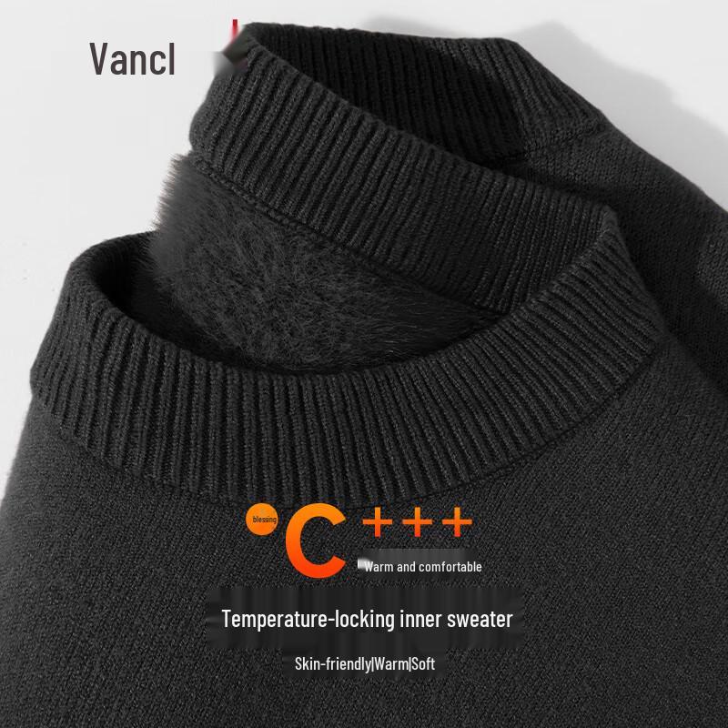 Men's Thermal Fleece-Lined Round Neck Pullover Sweater