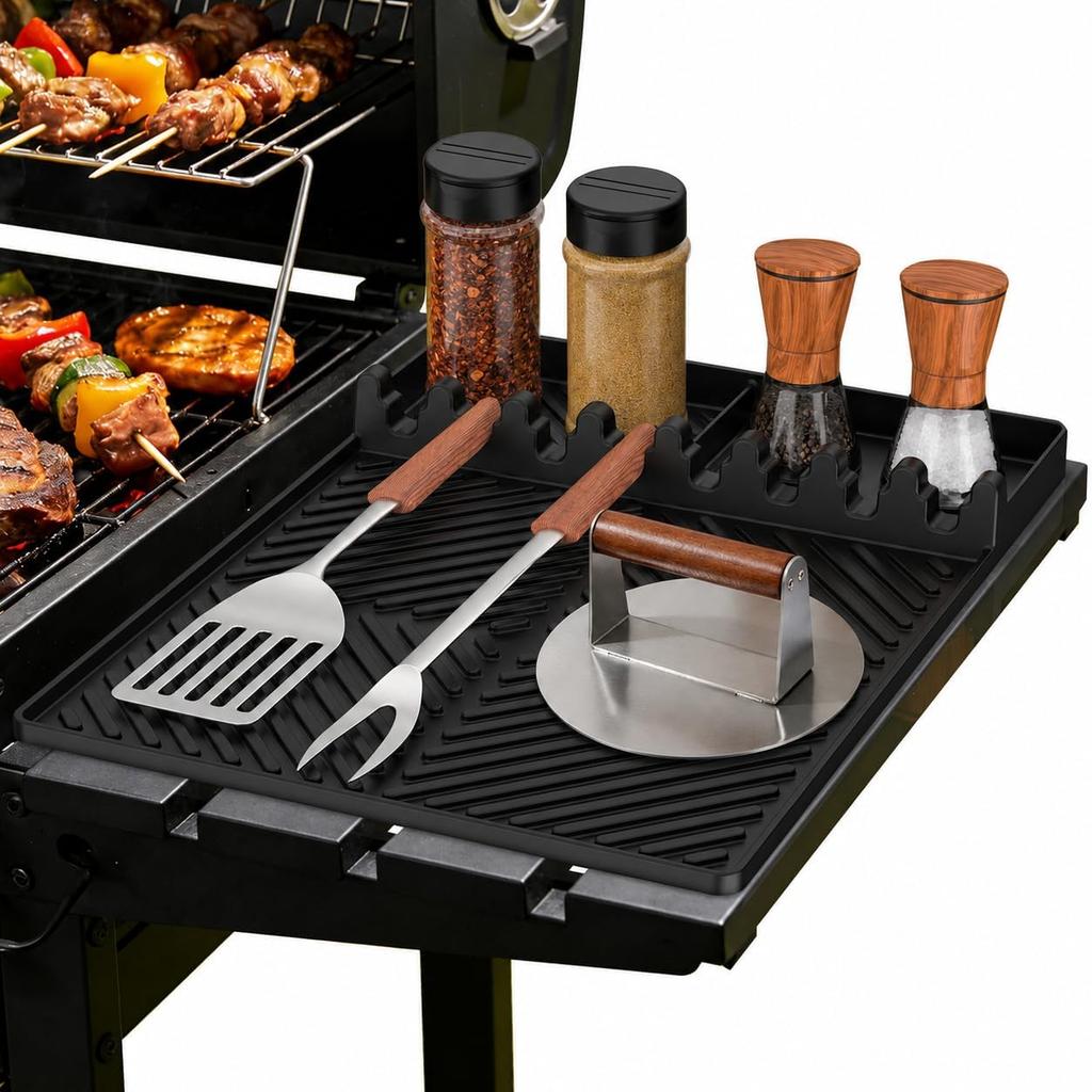 Silicone Grill Mat for Blackstone Griddles & Kitchen Countertop - Heat Resistant (450°F), Non-Slip Tool Organizer & Grease Catcher, BBQ Gifts for Men