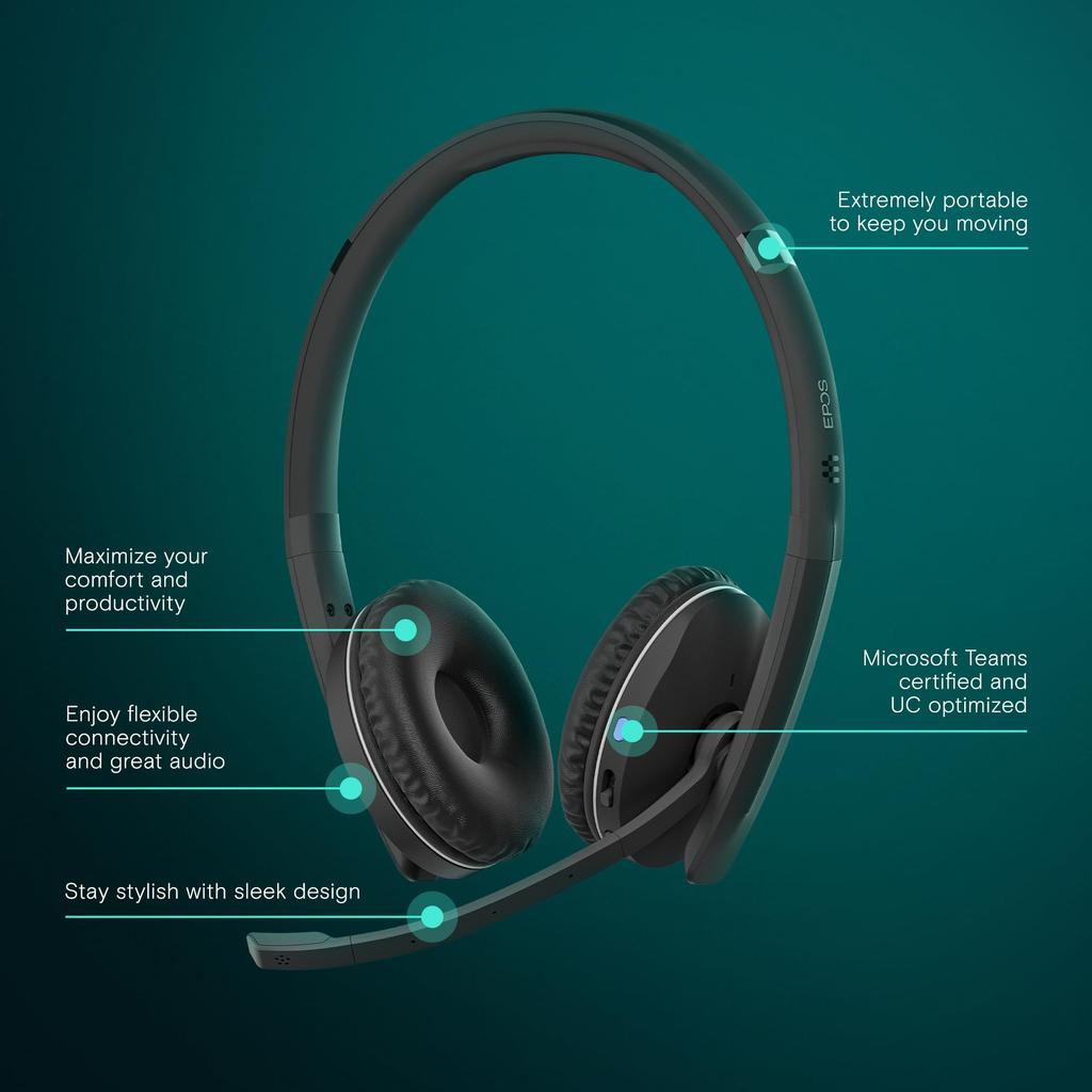 Беспроводная Bluetooth-гарнитура EPOS ADAPT 260 Удобная Черная - Микрофон с шумоподавлением, Подключение к нескольким устройствам, Длительное время воспроизведения, Посадка,