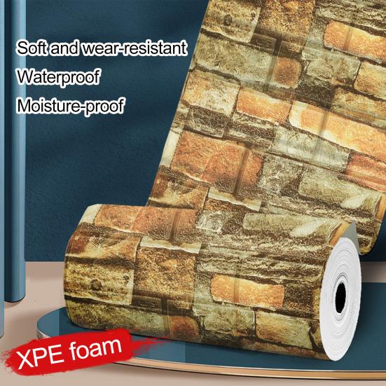 1 рулон обоев с кирпичным узором, самоклеящиеся винтажные настенные наклейки, легко отклеивающиеся и приклеивающиеся водонепроницаемые грязеотталкивающие обои для стен гостиной