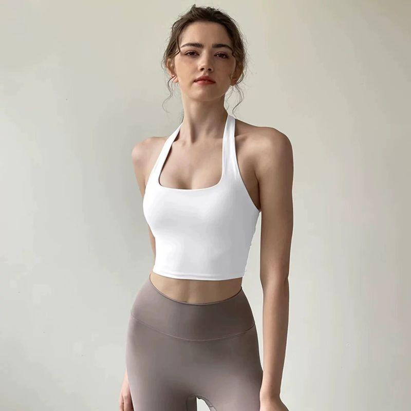 2026 New European and American Style Sexy Halter Neck Women's Push-Up Running Fitness Bra Outerwear Waist-Cinching Yoga Tank Top