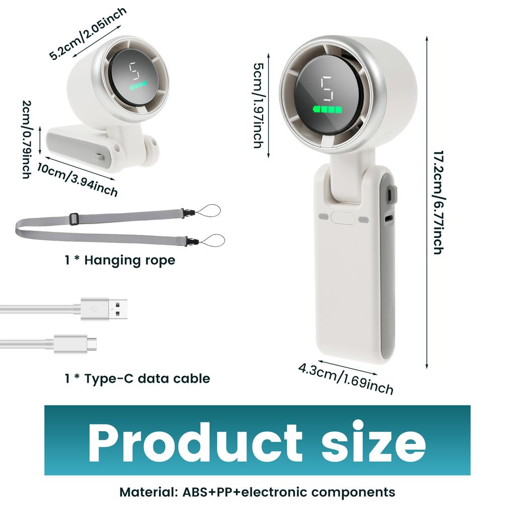 Handheld Fan Smart Cooling Tool Set Battery Operated Clear Reading Versatile Tech Cooling Fan Kit for Outside Camping Usage