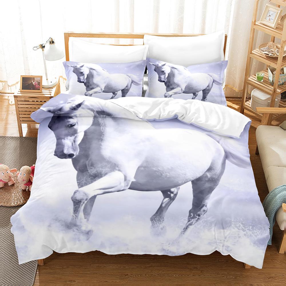 Running White Horse Bedding Set 3D Print Polyester Duvet Cover Single Twin Queen King Size for Home Decoration Birthday Gift