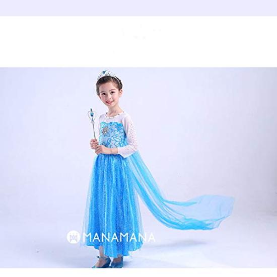 Princess Princess Kids 100cm [MANAMANA] Children's Dress, Dress, Dress, Tiara, Stick, Gloves, 4-Piece Costume, Blue, Girls, 100,