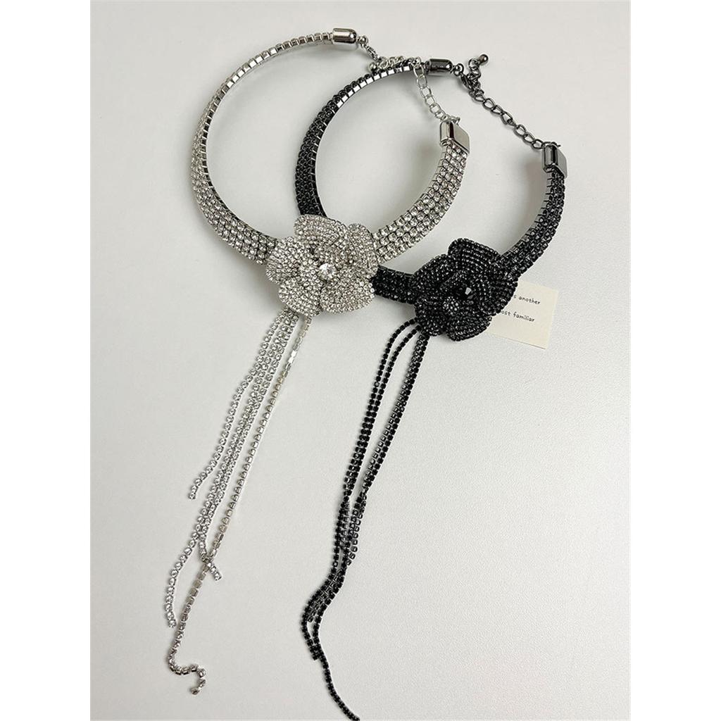 Tooxika Full Diamonds Multi-layer Flash Diamond Flowers Tassel Collar Light Luxury Bridal Wedding Dinner Necklace Women