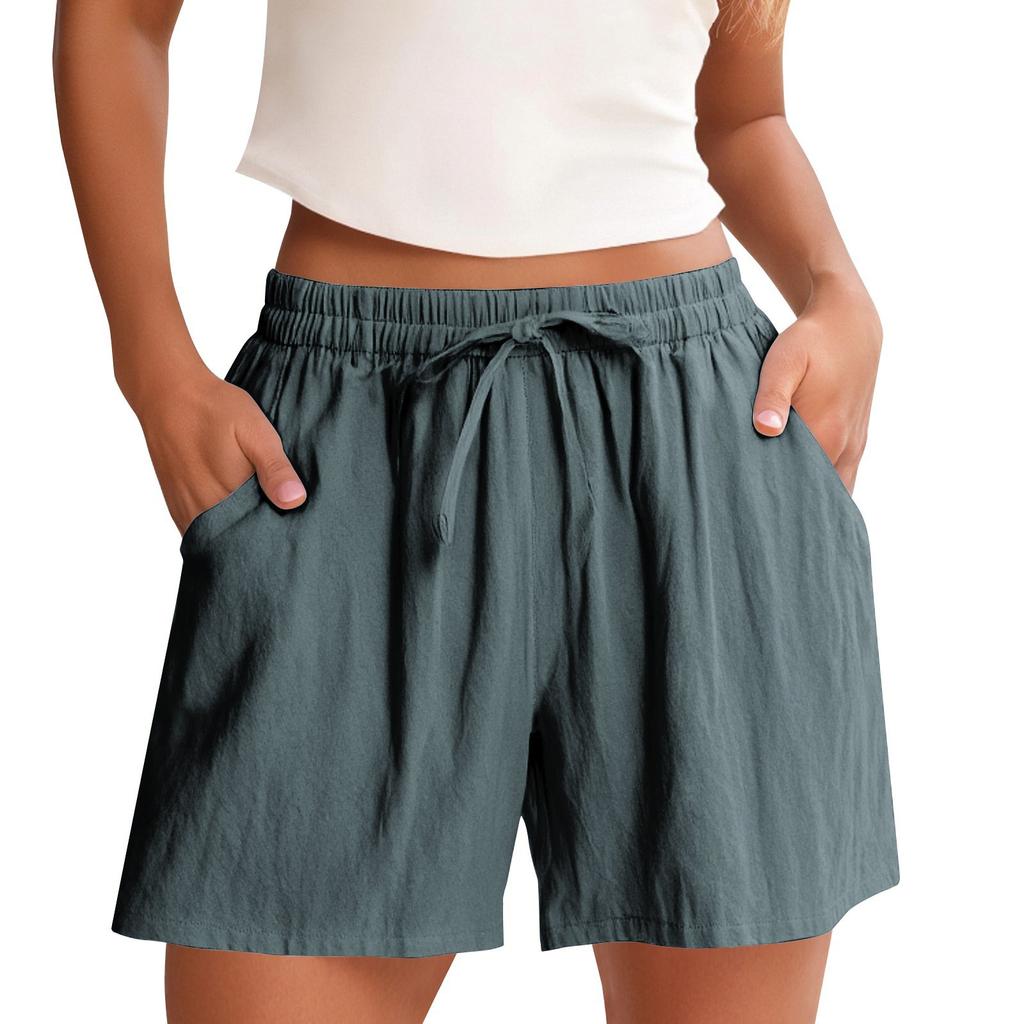 Women's Shorts High Waist Drawstring Knee Length Shorts Elastic Comfy Shorts With Pockets