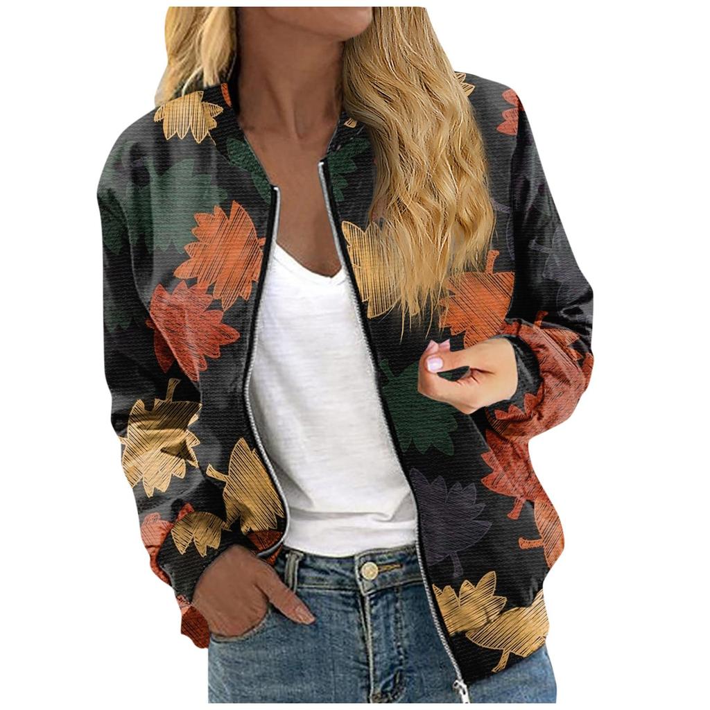 Куртки для женщин, легкие укороченные куртки с длинным рукавом на молнии, модная верхняя одежда с принтом, повседневные стеганые куртки с карманами