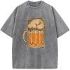 Beer Math Geometry Print Unisex Washed T-Shirt Novelty Cotton Summer Bleached Tshirt Funny Casual Loose Bleach Tops Tee