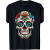 Европейские размеры Мужская футболка с изображением сахарного черепа Dia de los Muertos - Мексиканская футболка с графическим принтом ко Дню мертвых с ярким цветочным узором