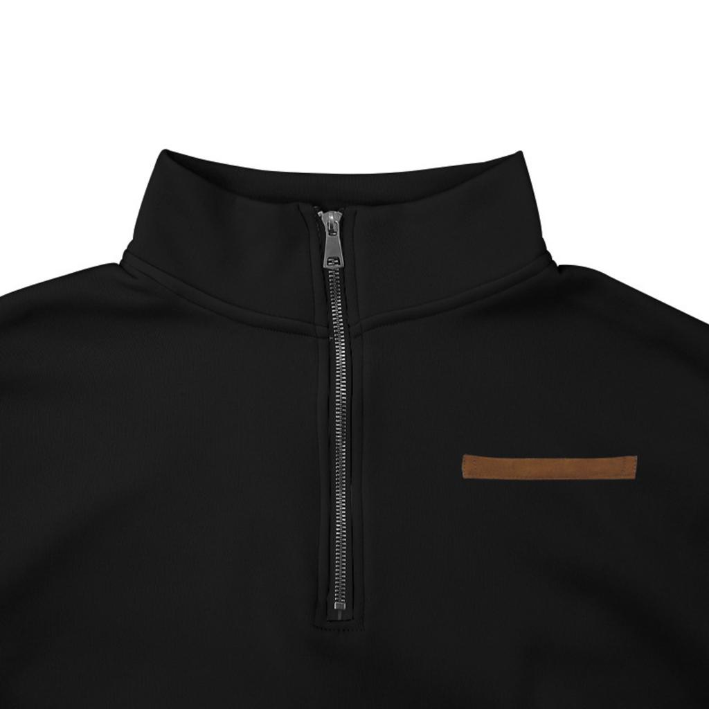 Men's Casual Loose Solid Color Outdoor Fleece Half Zip Stand Up Collar Pullover Hoodie