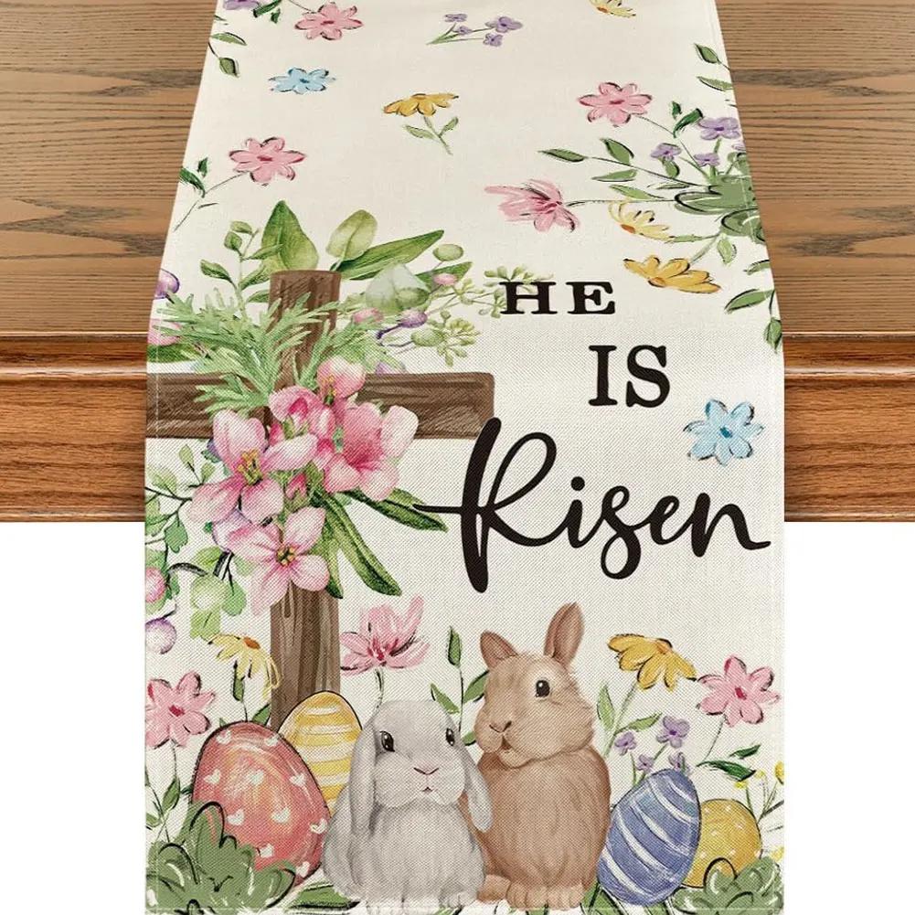Easter Bunny Linen Table Runner Holiday Party Spring Table Runners Easter Bunny Spring Linen Table Runner Table Flag EasterDecor