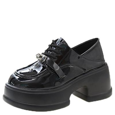 Мода 2024 года, женские туфли на шнуровке, весна, черные мокасины, массивные туфли на высоком каблуке 7,5 см, высокая платформа, британская осень, женская обувь на толстой подошве