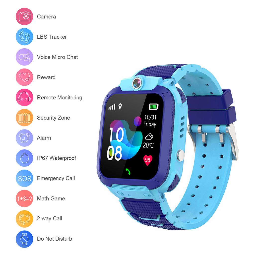 1.44'' Kids Smart Watch LBS Tracker SOS Call 2 Way Call Voice Chat Security Zone Setting IP67 Waterproof Children Phone Watch Smartwatch Phone