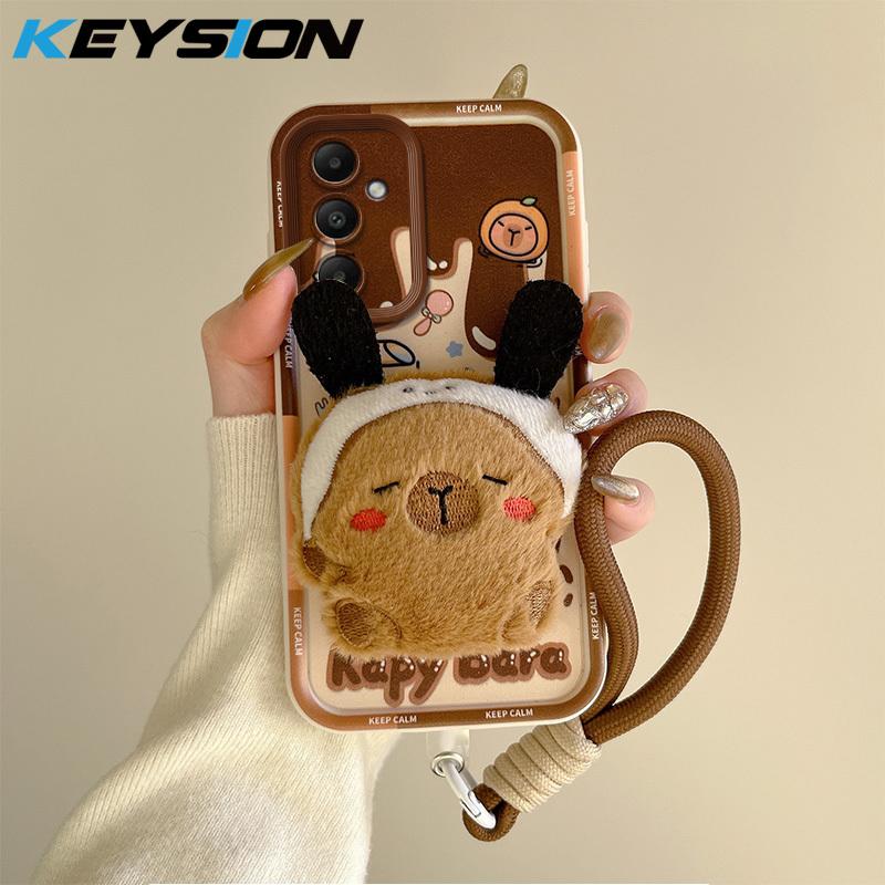 KEYSION Милый 3D мультяшный плюшевый чехол для Samsung A54 5G A34 A24 A14 со шнурком, силиконовый противоударный чехол для телефона Galaxy A04S