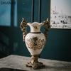 Vase Creative European Style Ceramic Vase with Two Ears Home Decoration Accessories Retro Desktop Ornaments Ceramic Crafts
