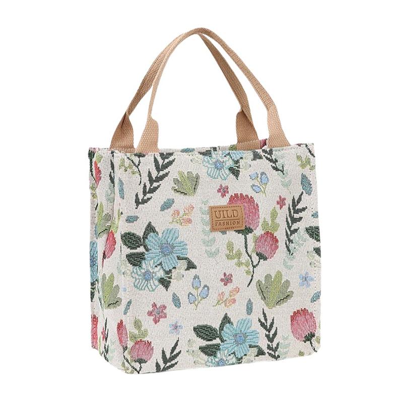 Aesthetic Floral Print Lunch Bag Large Capacity Lunch Handbag For School Work Travel Picnic Portable Mother'S Bag