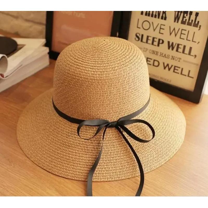 Шляпа для женщин, свежая летняя соломенная шляпа, защита от солнца, корейская версия, складная защитная пляжная шляпа с большими полями