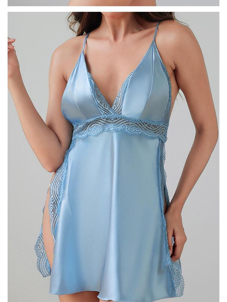 Сексуальная ночная сорочка в европейском и американском стиле с кружевной отделкой, открытой спиной и боковым разрезом, женская юбка на бретелях SH8181