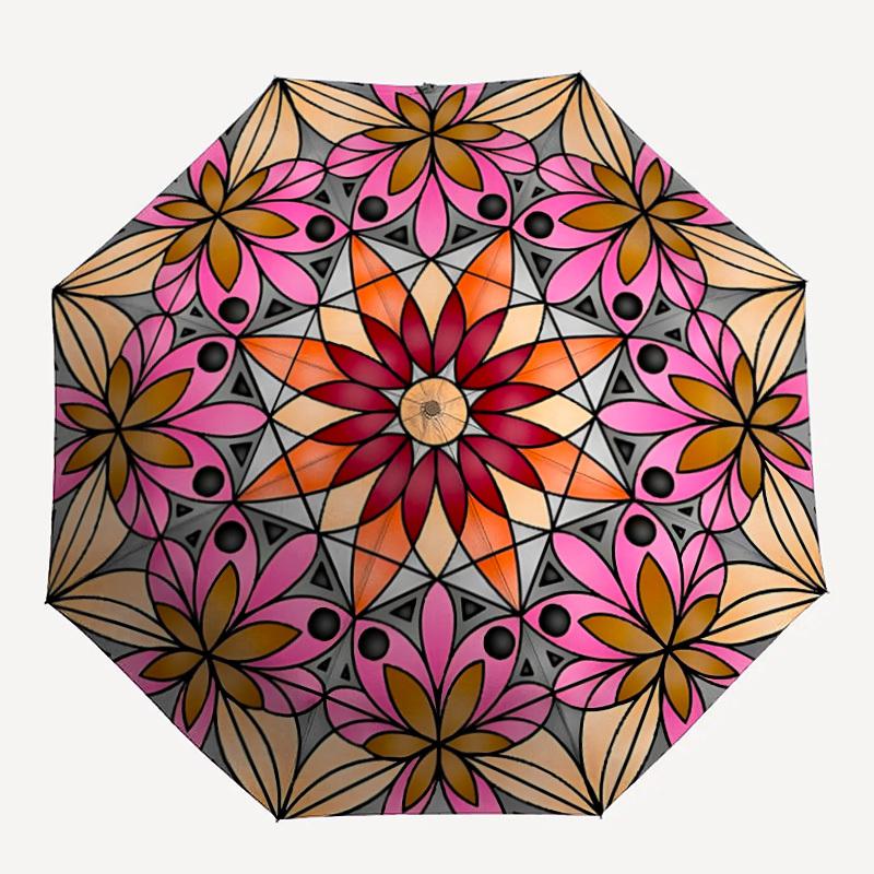 1PC Floral Mandala Pattern Folding Umbrella with 8 Frames, Automatic Open, Durable Frame, Quality Craftsmanship yy250912094