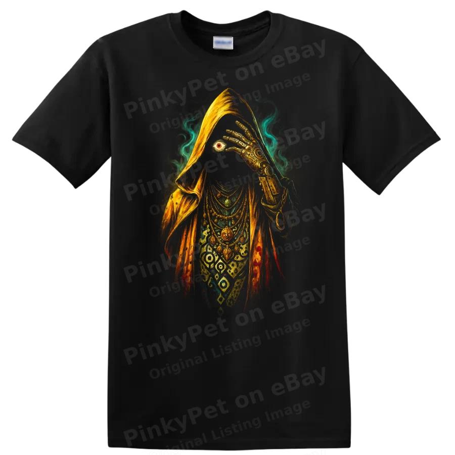 Dark Urban Streetwear T Shirt Mystical Figure Golden Accessories Tee