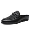 2025 Designer Half Shoes for Men Leather Slip On Flat Mules Semi-Drag Casual Shoes Mens Open-back Loafers Slippers Man Slides