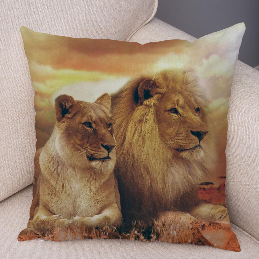 Africa Lion Pillow Case Decor Wild Animal Pattern Print Pillowcase Super Soft Plush Cushion Cover for Car Sofa Home 45x45cm