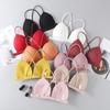 Women Solid Color Bra Triangle Cup Thin Straps Wrapping Chest Front Buckle Wireless Ribbed