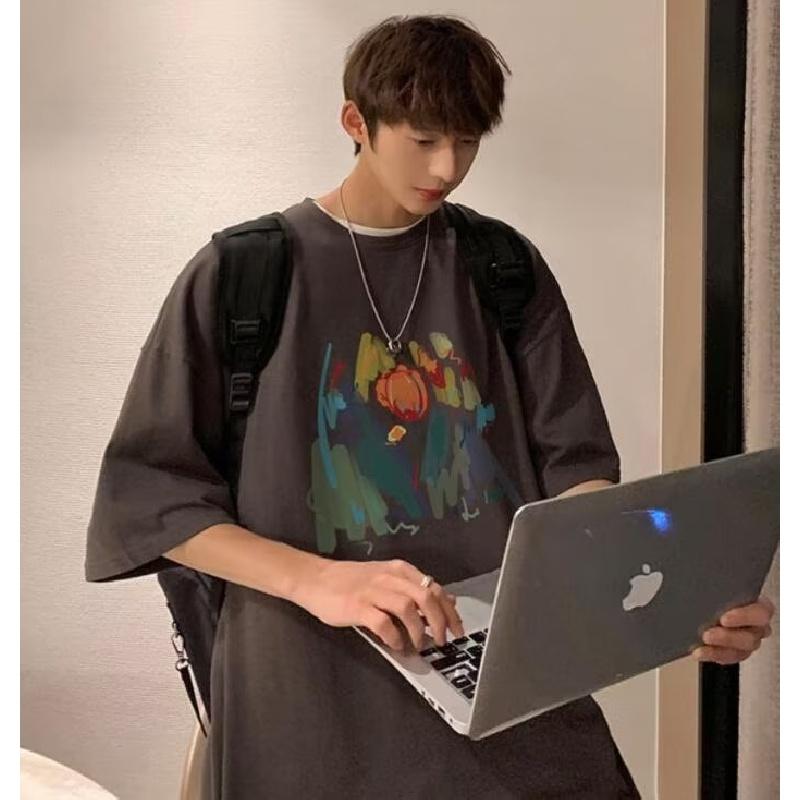 Мужские футболки с коротким рукавом с буквенным графическим принтом, модные брендовые футболки для мужчин, мужская одежда, повседневная футболка, мужские летние топы в корейском стиле ретро для мужчин