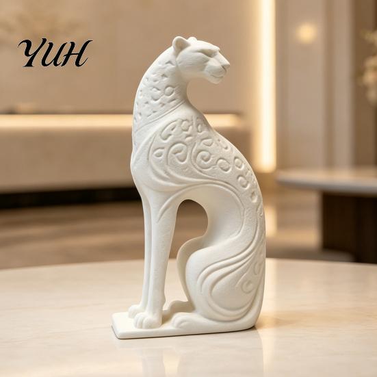 Niche Decorative Craft Item 3D Printed Hollow Leopard Figurine, Modern Abstract Cheetah Sculpture Elegant Office Desk Accessories for Shelf,