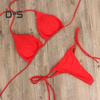 2 шт./комплект, женский купальник-бикини с треугольными чашечками, бретельками через шею, с подкладками для груди, купальник-стринги со шнуровкой, сексуальный пляжный костюм для отдыха на пляже и у бассейна