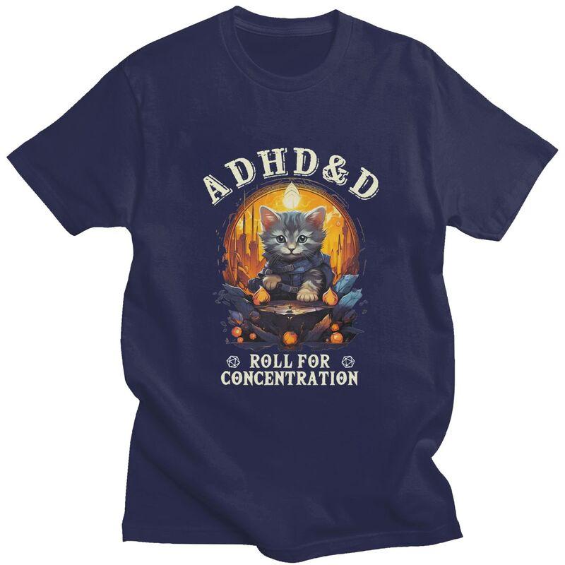ADHD Roll For Concentration Cat Role Playing Game T Shirt for Men Pure Cotton Tshirt Streetwaer Short Sleeve Tee Shirt Clothing