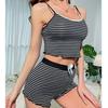 Ladies Pyjamas Sexy Striped Wearable Homewear Halter Nightgowns Women Shorts Set Black Sexy Road Shoulder Halter Shorts Sports