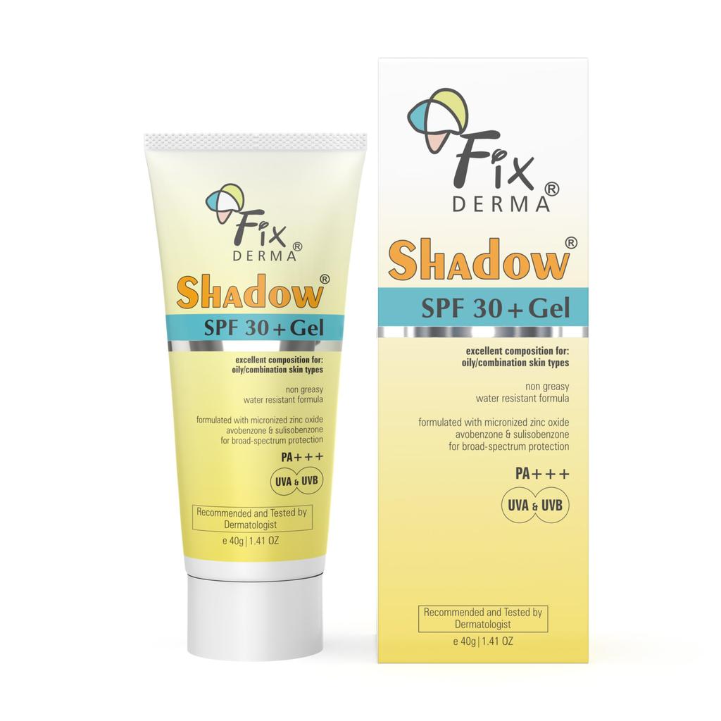 Fixderma Гель-солнцезащитное Shadow SPF 30+ Pa+++ для жирной кожи | Легкий, Водостойкий, Не оставляет белых следов | Гель с широким спектром защиты от UVA и UV
